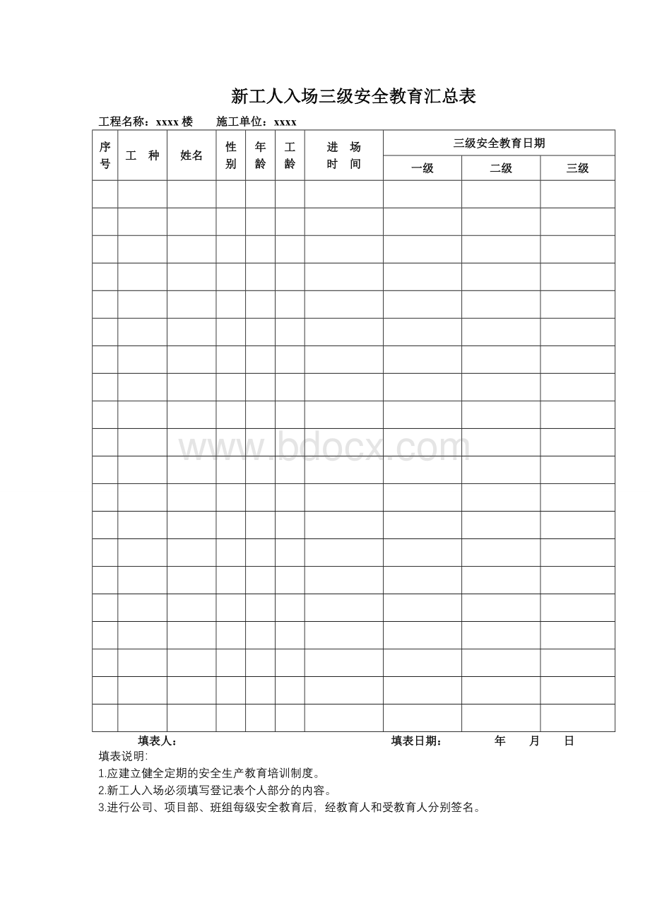 三级安全教育记录及表格(全)Word格式.docx_第1页