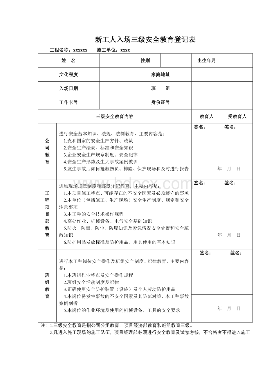 三级安全教育记录及表格(全)Word格式.docx_第2页