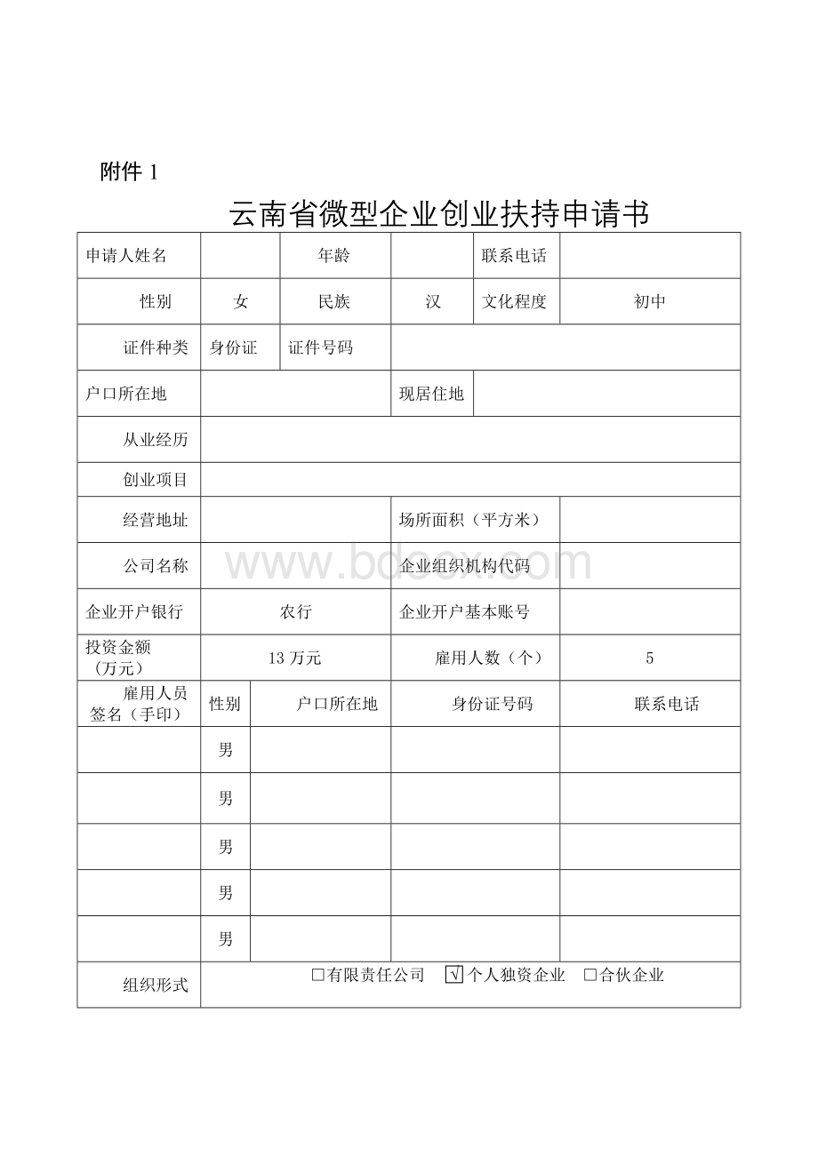 2015微型企业创业扶持申请书(全套表格).doc_第2页