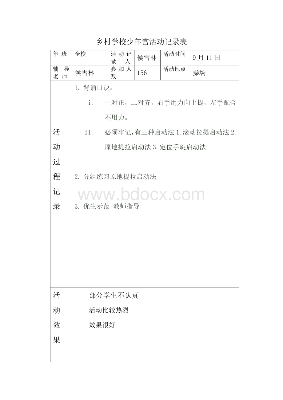 2014年乡村学校少年宫空竹活动记录表.doc_第2页