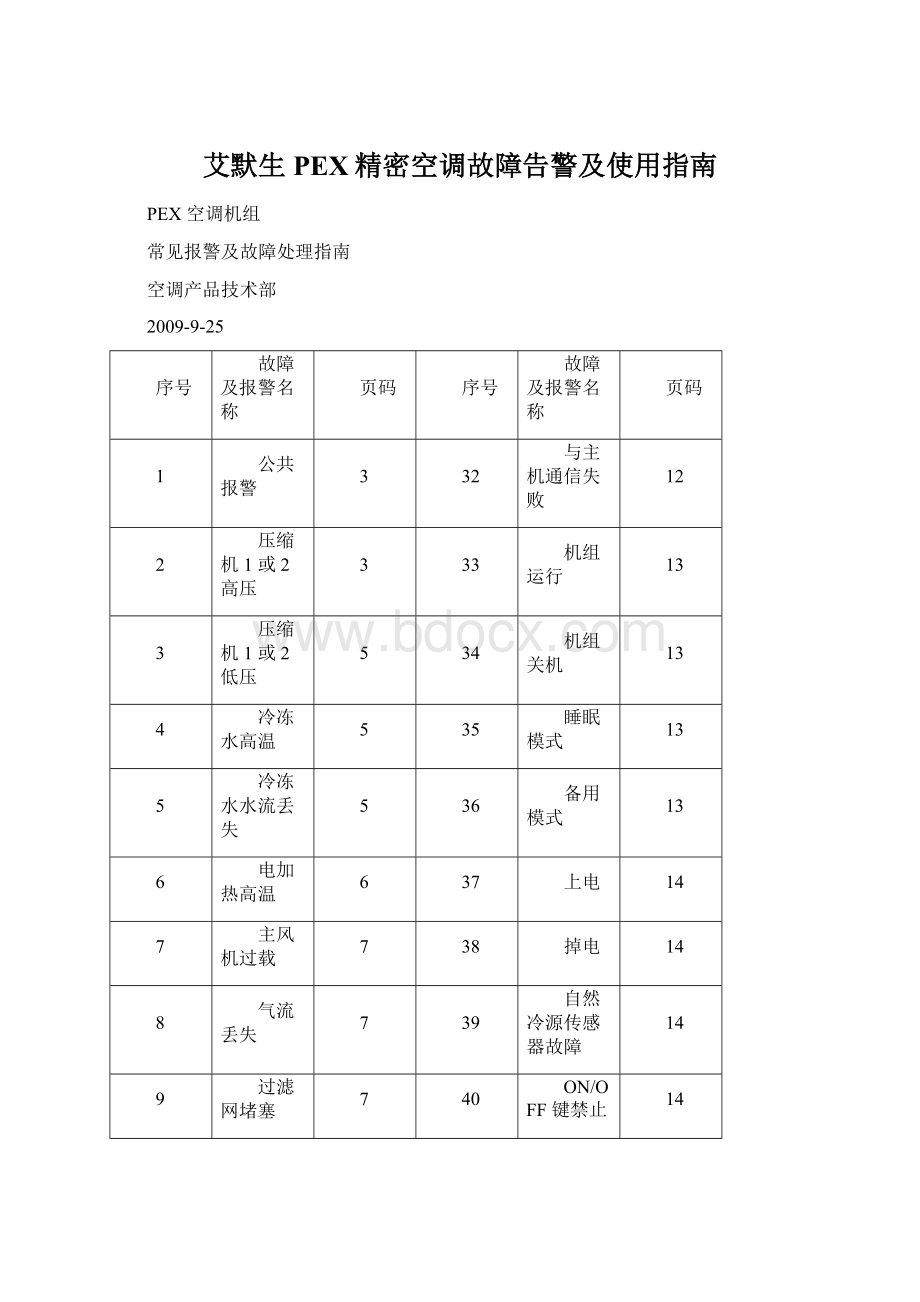 艾默生PEX精密空调故障告警及使用指南文档格式.docx