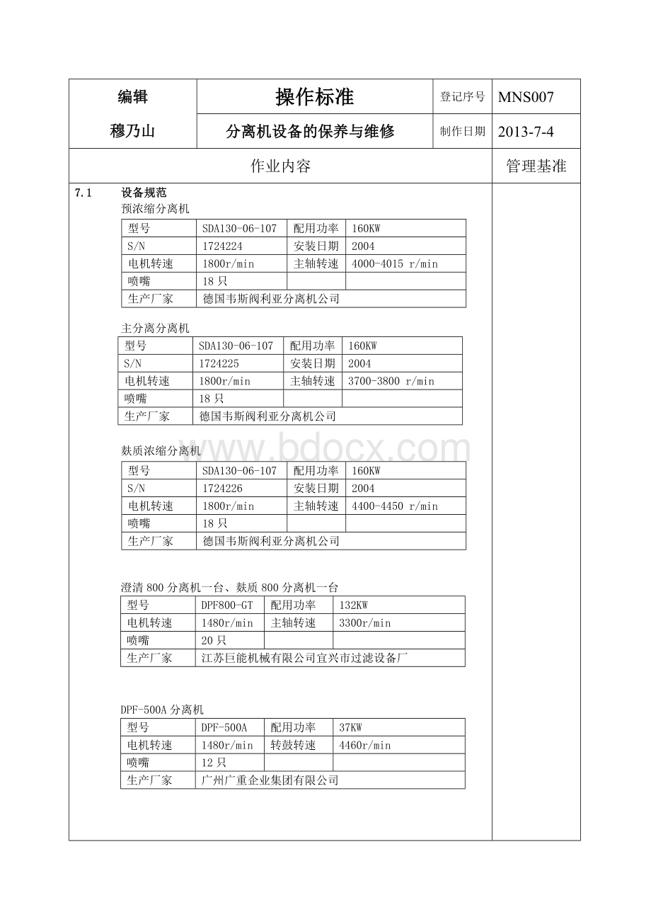 分离机设备的保养与维修Word文档格式.doc