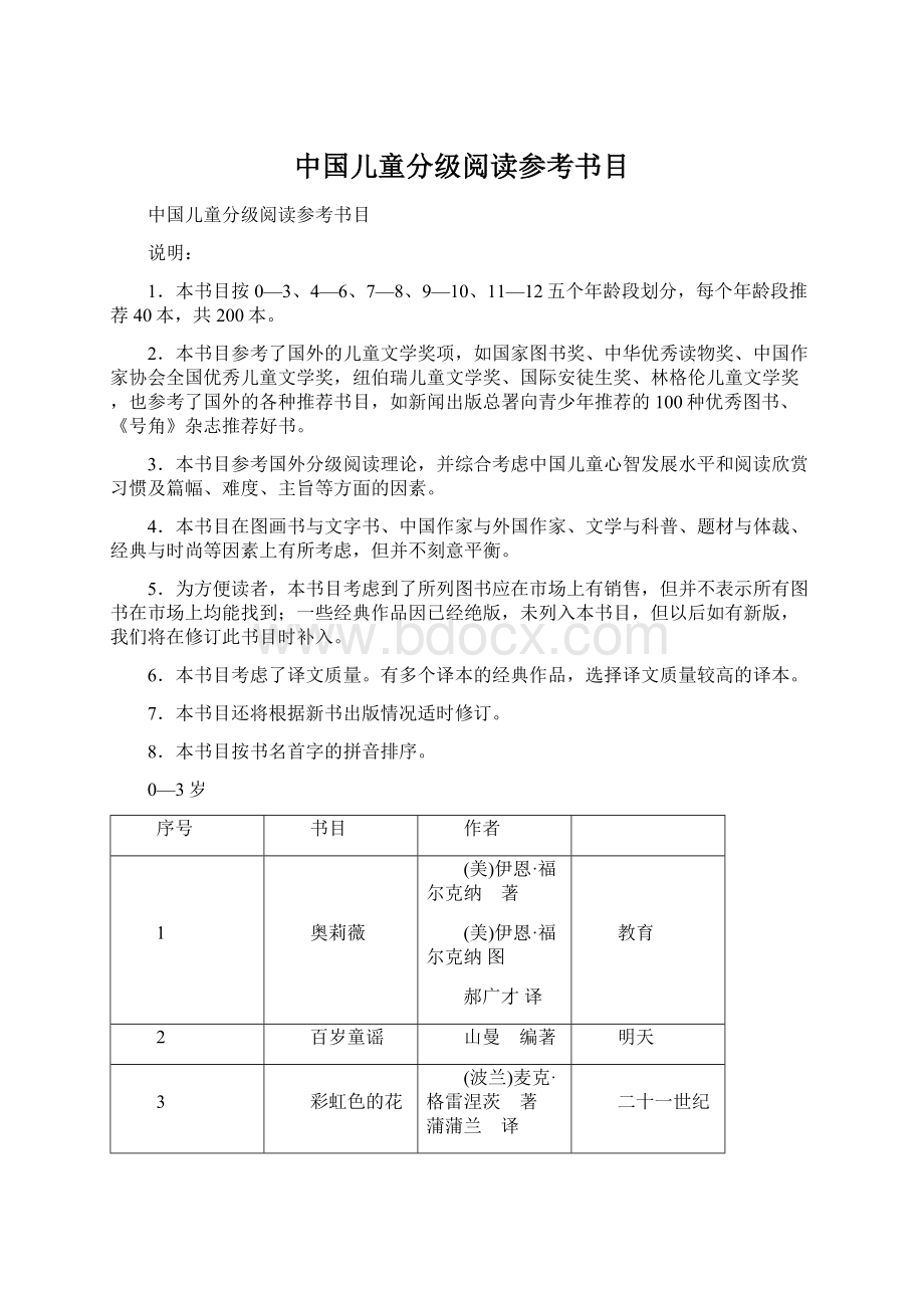 中国儿童分级阅读参考书目Word文件下载.docx_第1页