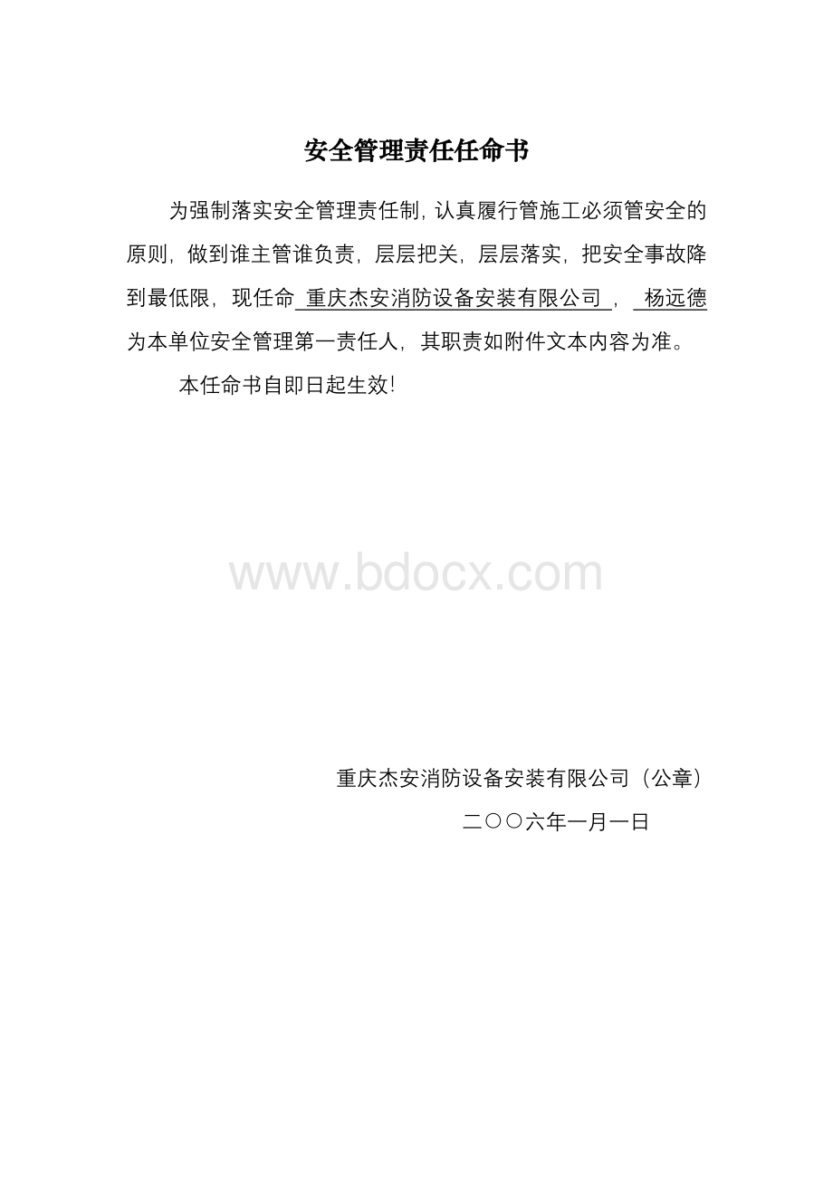 安全管理责任任命书及责任书.doc