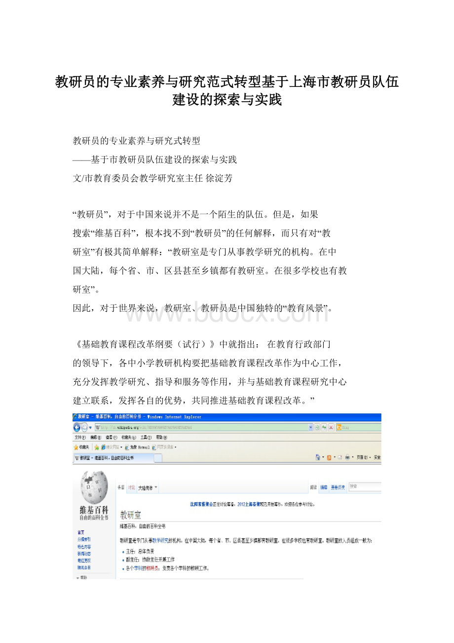 教研员的专业素养与研究范式转型基于上海市教研员队伍建设的探索与实践Word文档下载推荐.docx