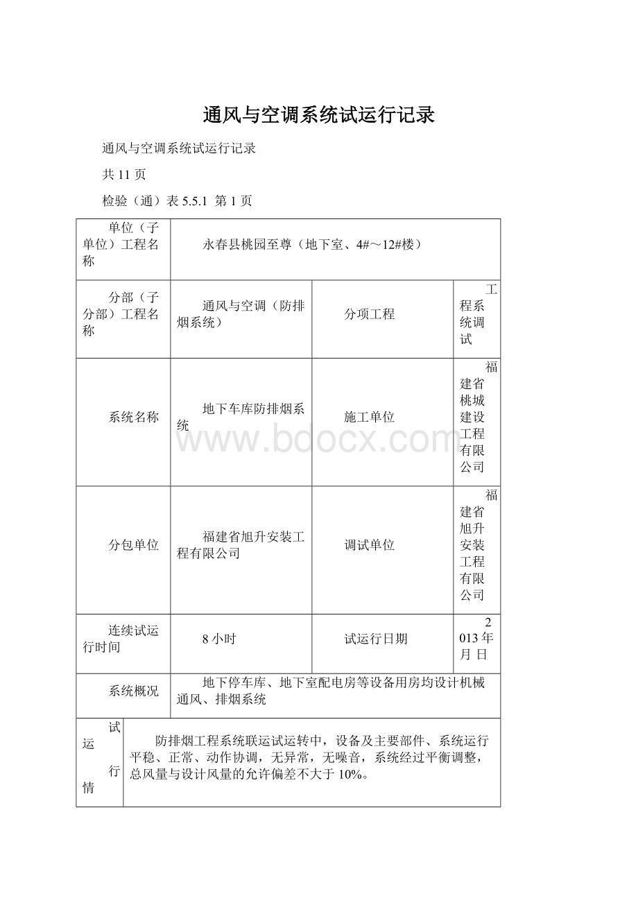 通风与空调系统试运行记录.docx_第1页