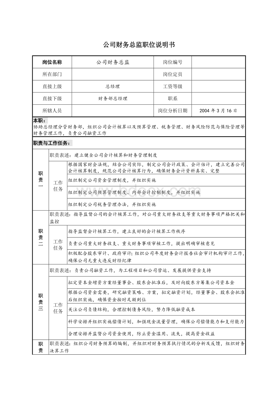 公司财务总监职位说明书Word文档下载推荐.docx