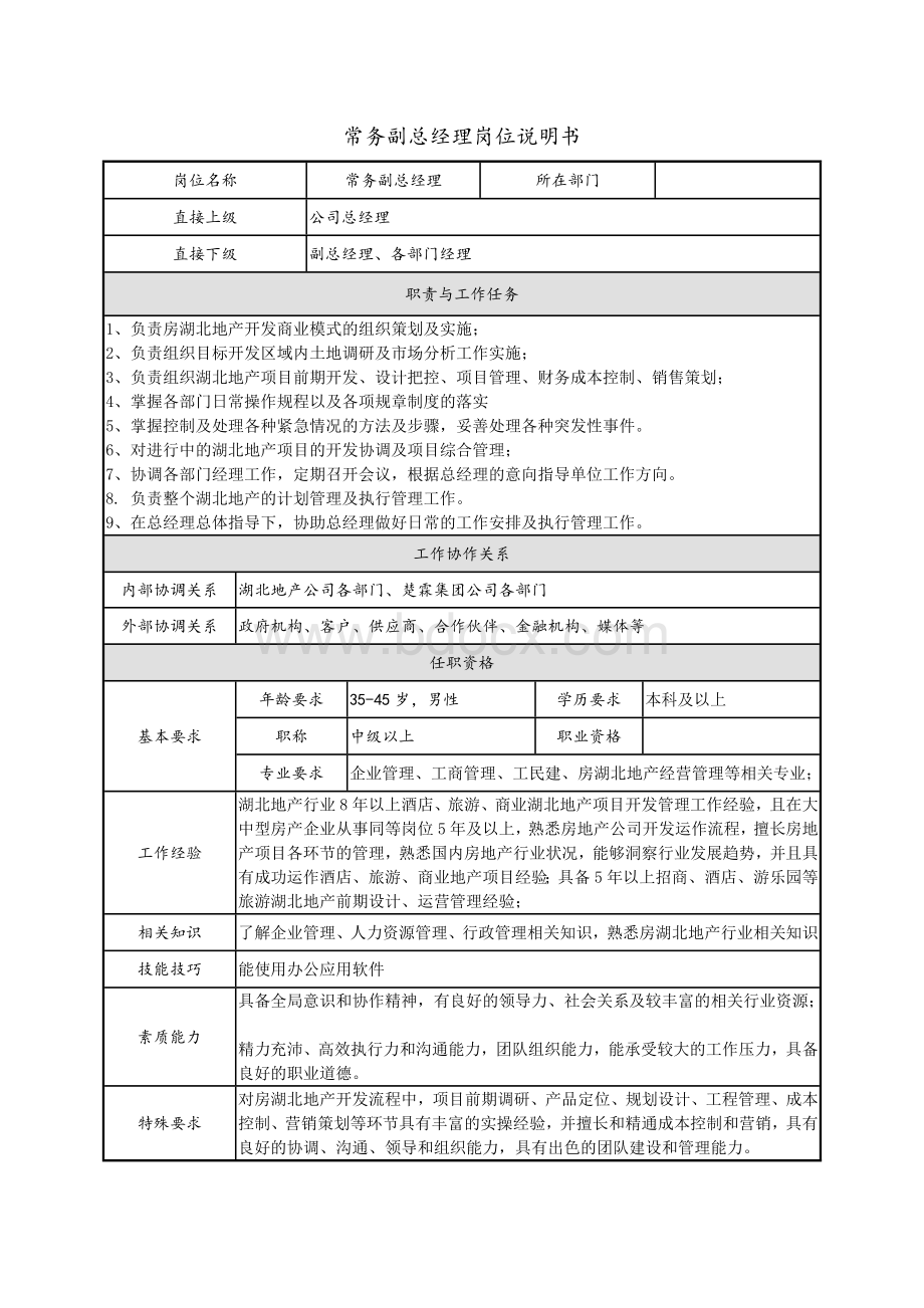 常务副总经理岗位说明书.docx_第1页