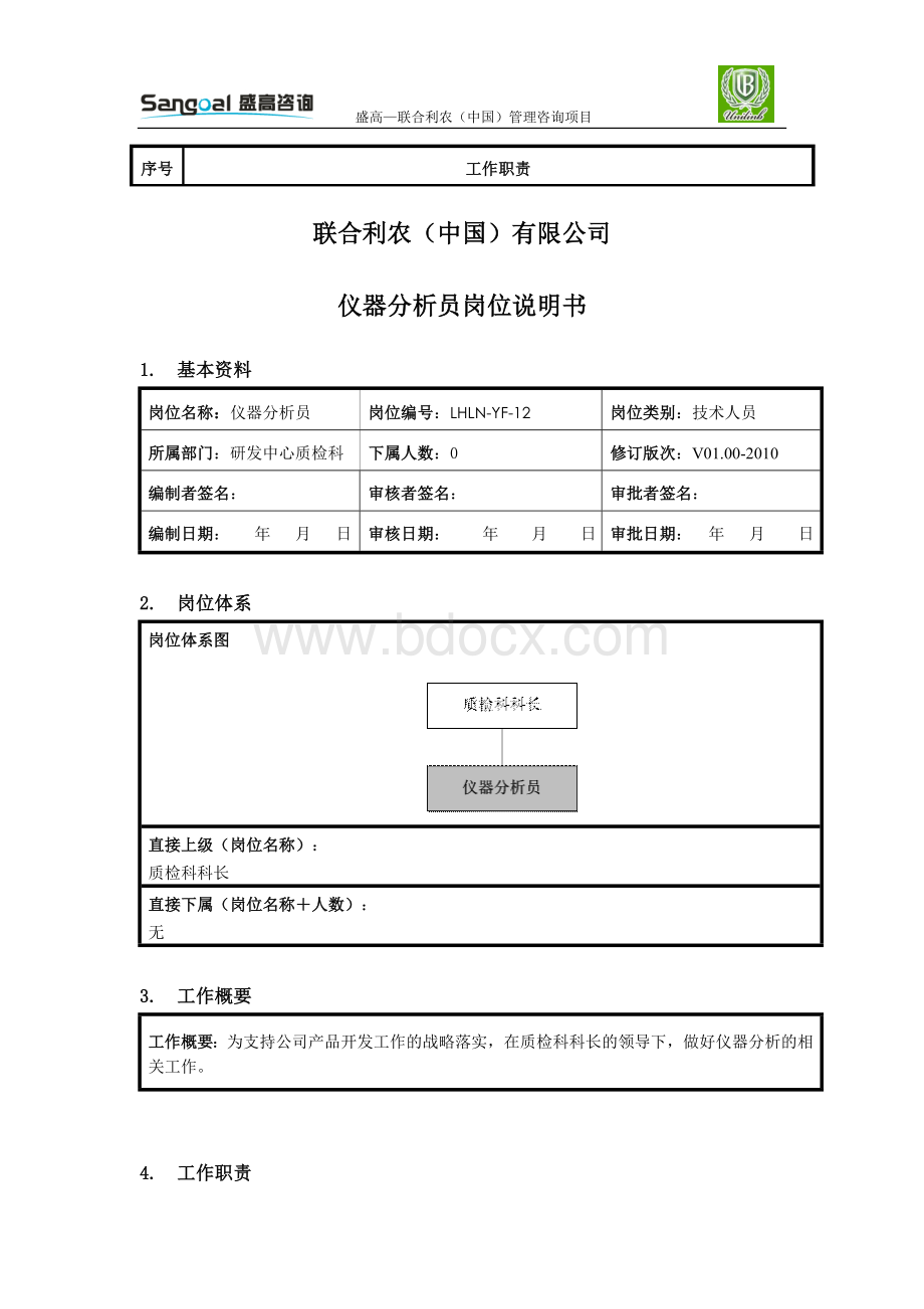 仪器分析员岗位说明书Word下载.doc