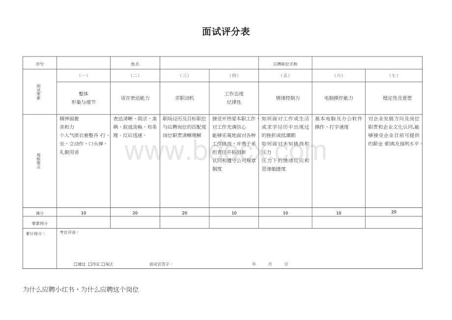 面试评分表1.0.docx_第1页