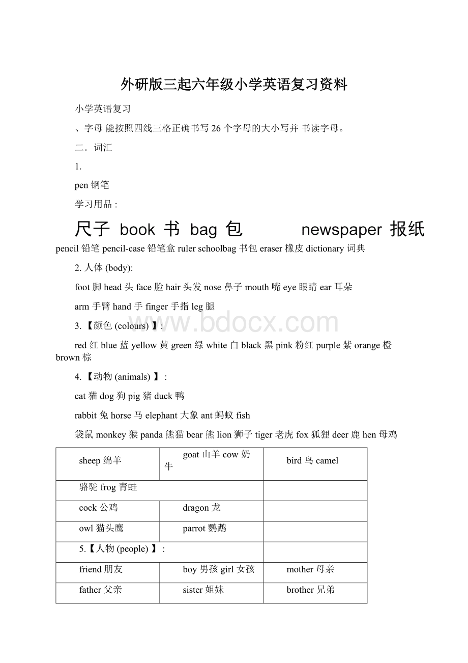 外研版三起六年级小学英语复习资料.docx_第1页