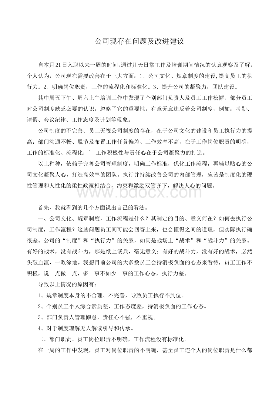 公司现存在问题及改进意见Word文档格式.docx_第1页