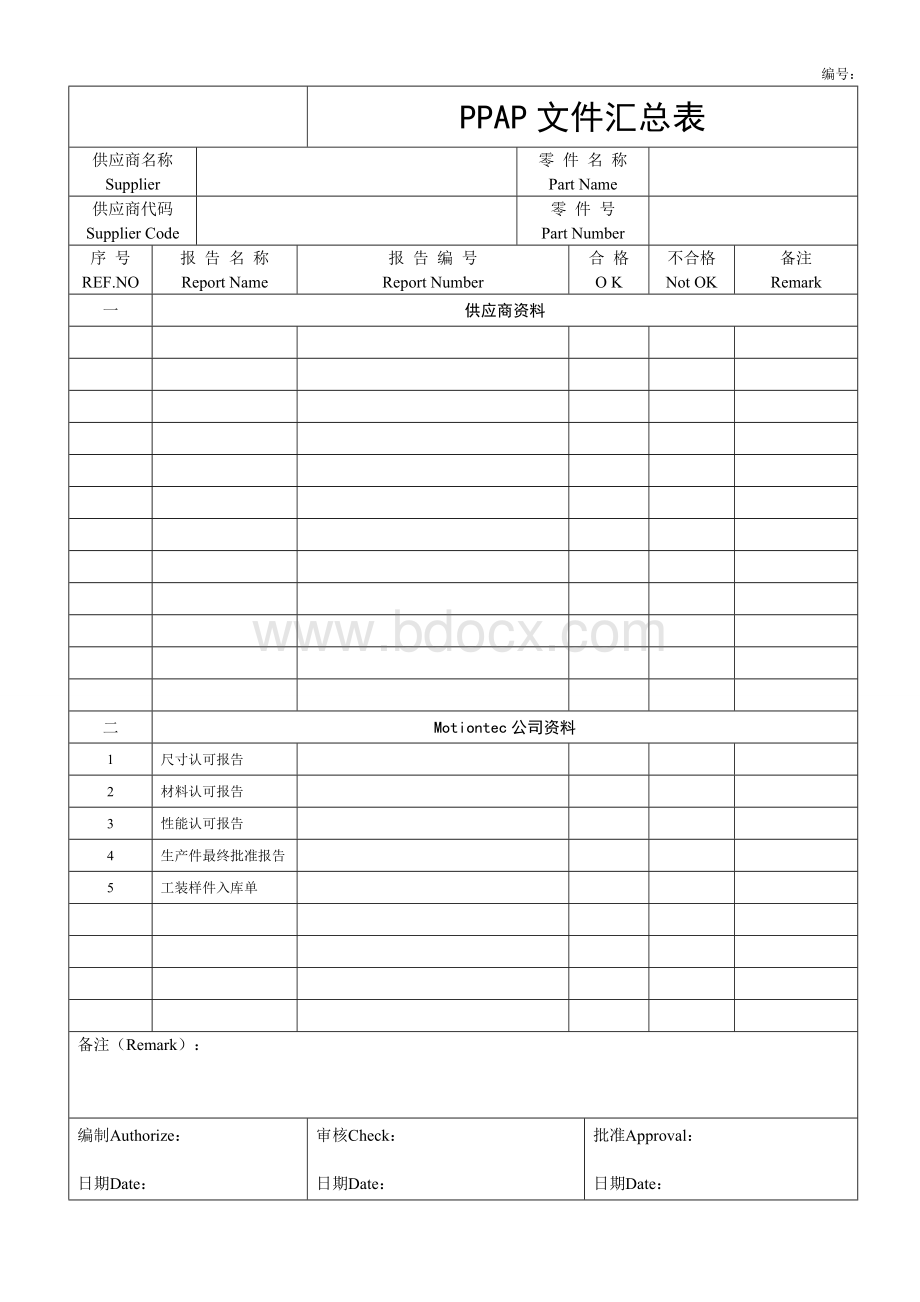 PPAP表格Word文件下载.doc_第1页