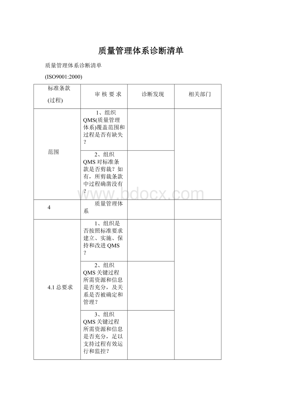 质量管理体系诊断清单Word文件下载.docx