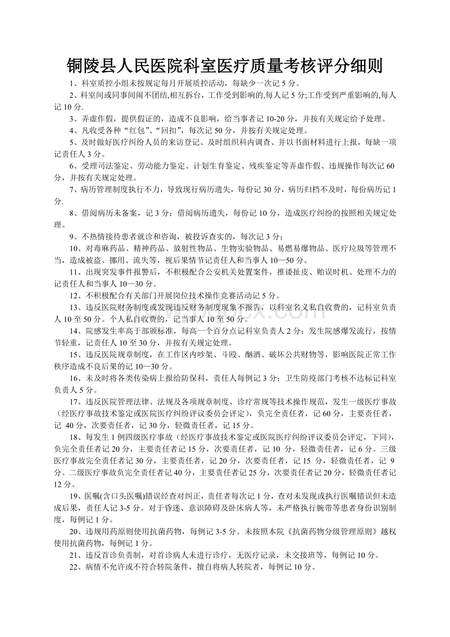 医院科室医疗质量考核评分细则Word文档格式.doc_第1页