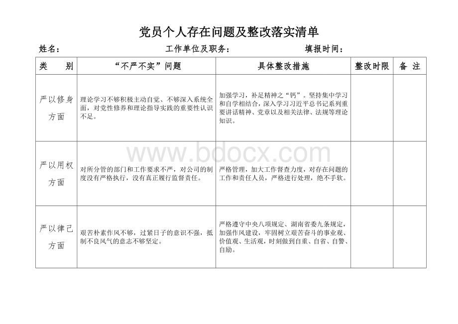 党员个人存在问题及整改落实清单Word文件下载.doc_第1页