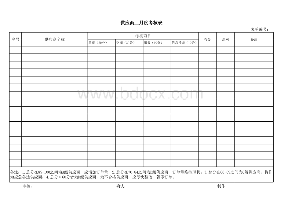 供应商月度考核表2017表格文件下载.xls