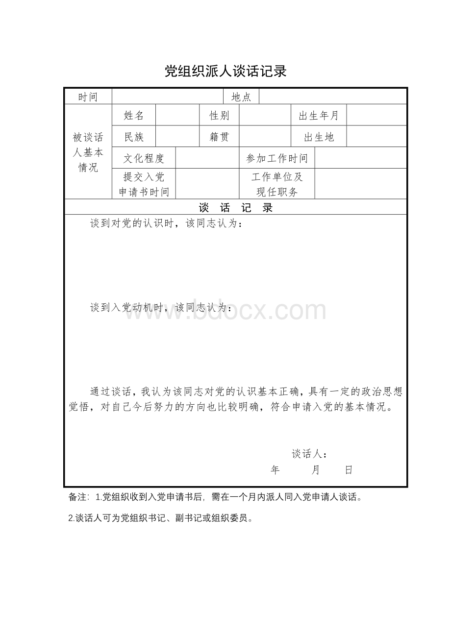 党组织派人谈话记录Word文档下载推荐.doc_第1页