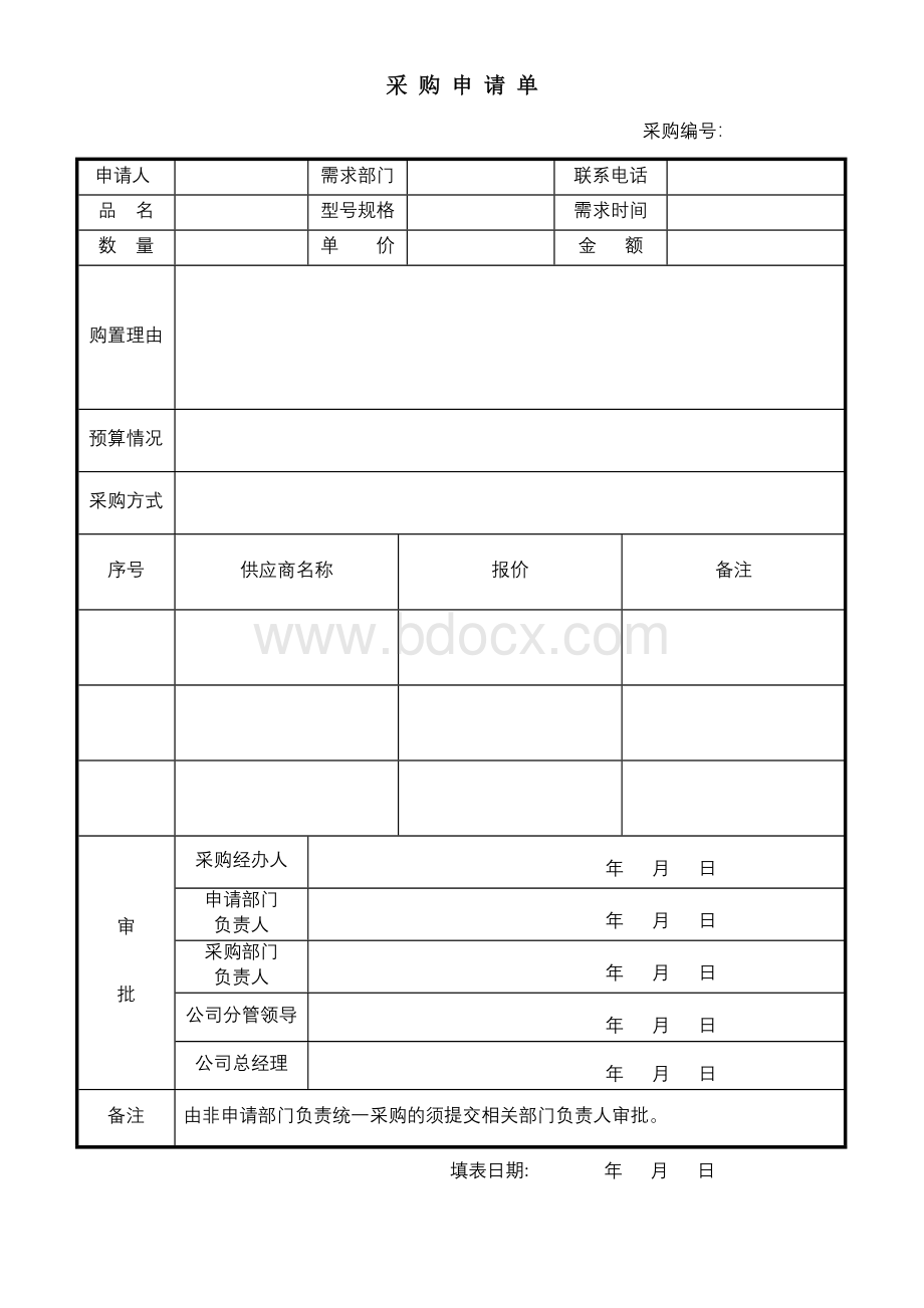 公司采购申请表Word文档格式.docx_第1页