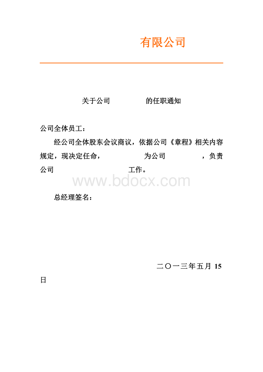 任命书格式范本Word格式文档下载.doc