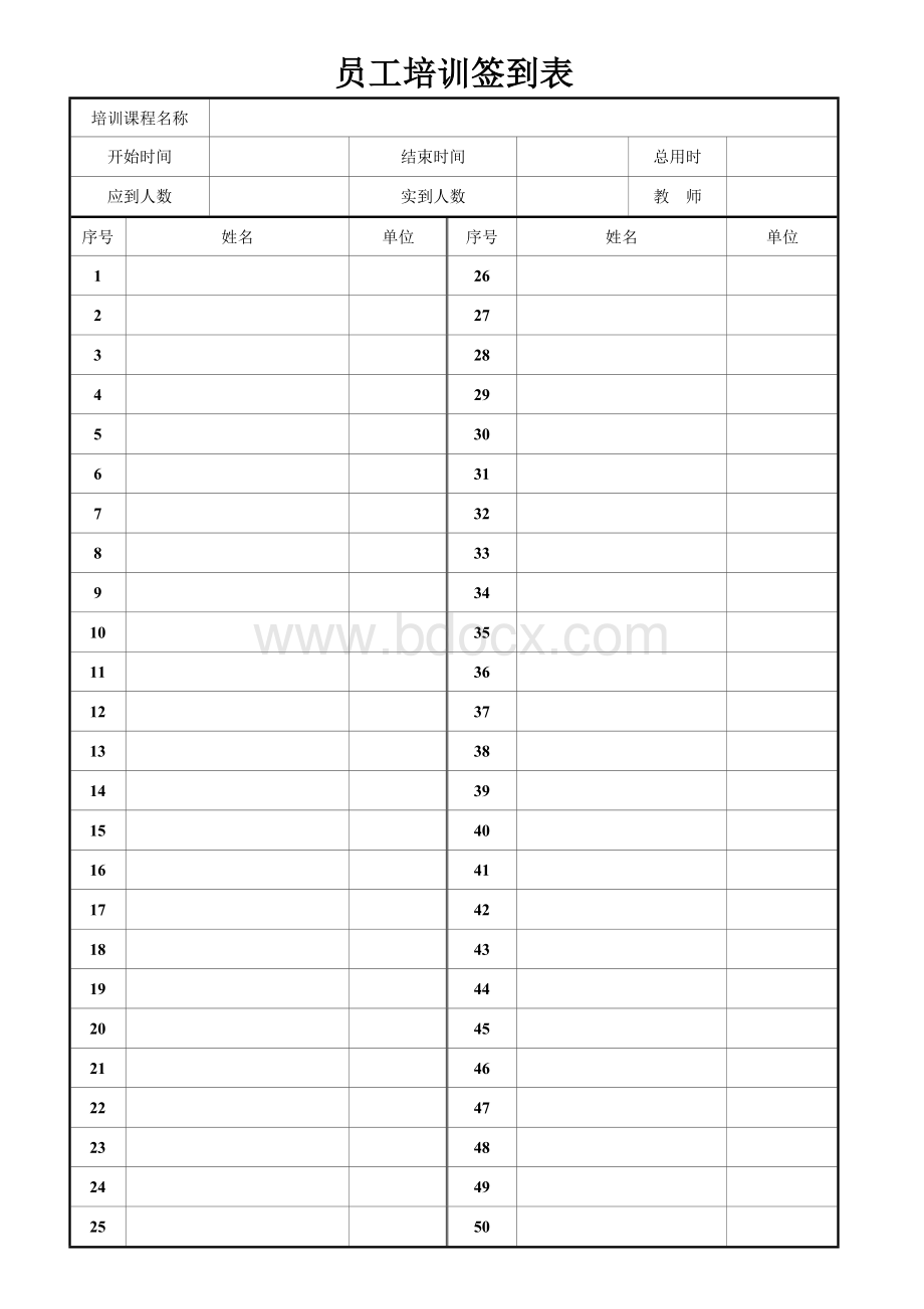 员工培训签到表Word文档下载推荐.doc