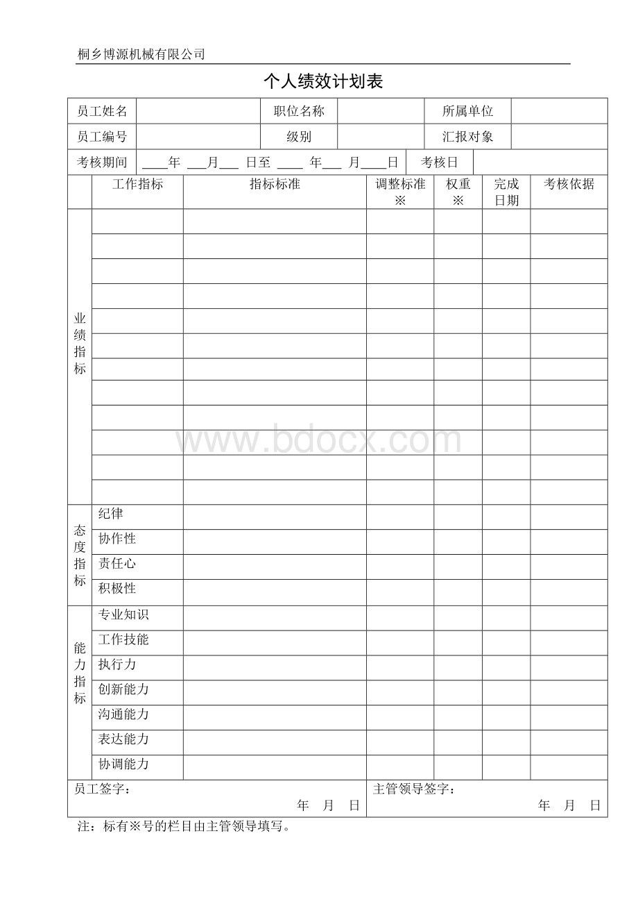 个人绩效计划表Word下载.doc