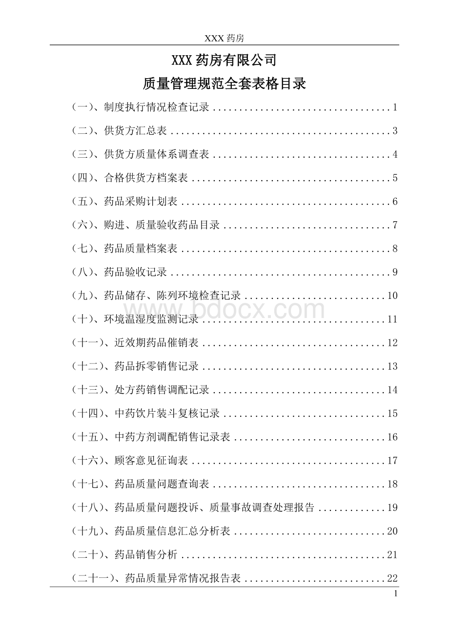 2018年药房药店最新质量管理规范全套表格.doc