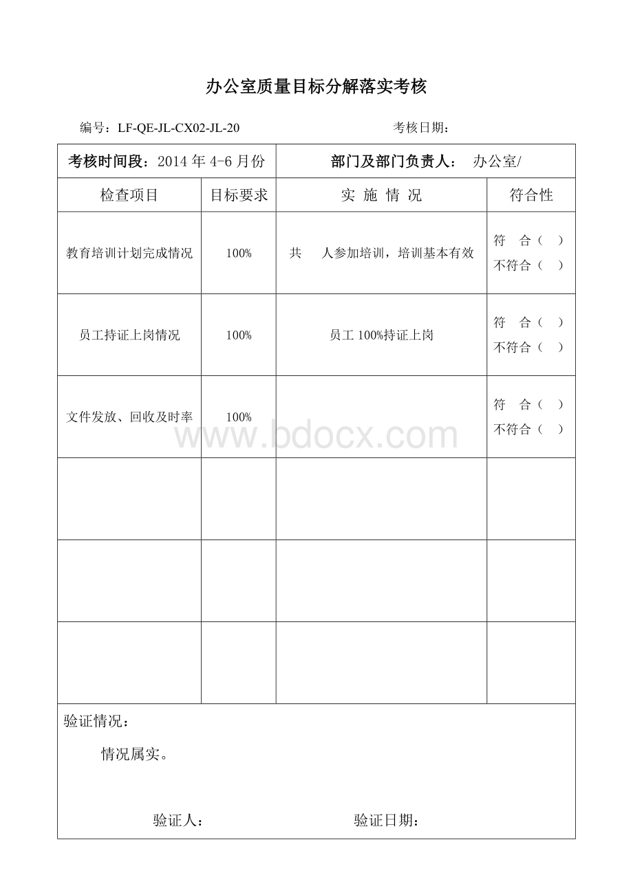 办公室质量目标分解落实考核表Word格式文档下载.doc_第2页