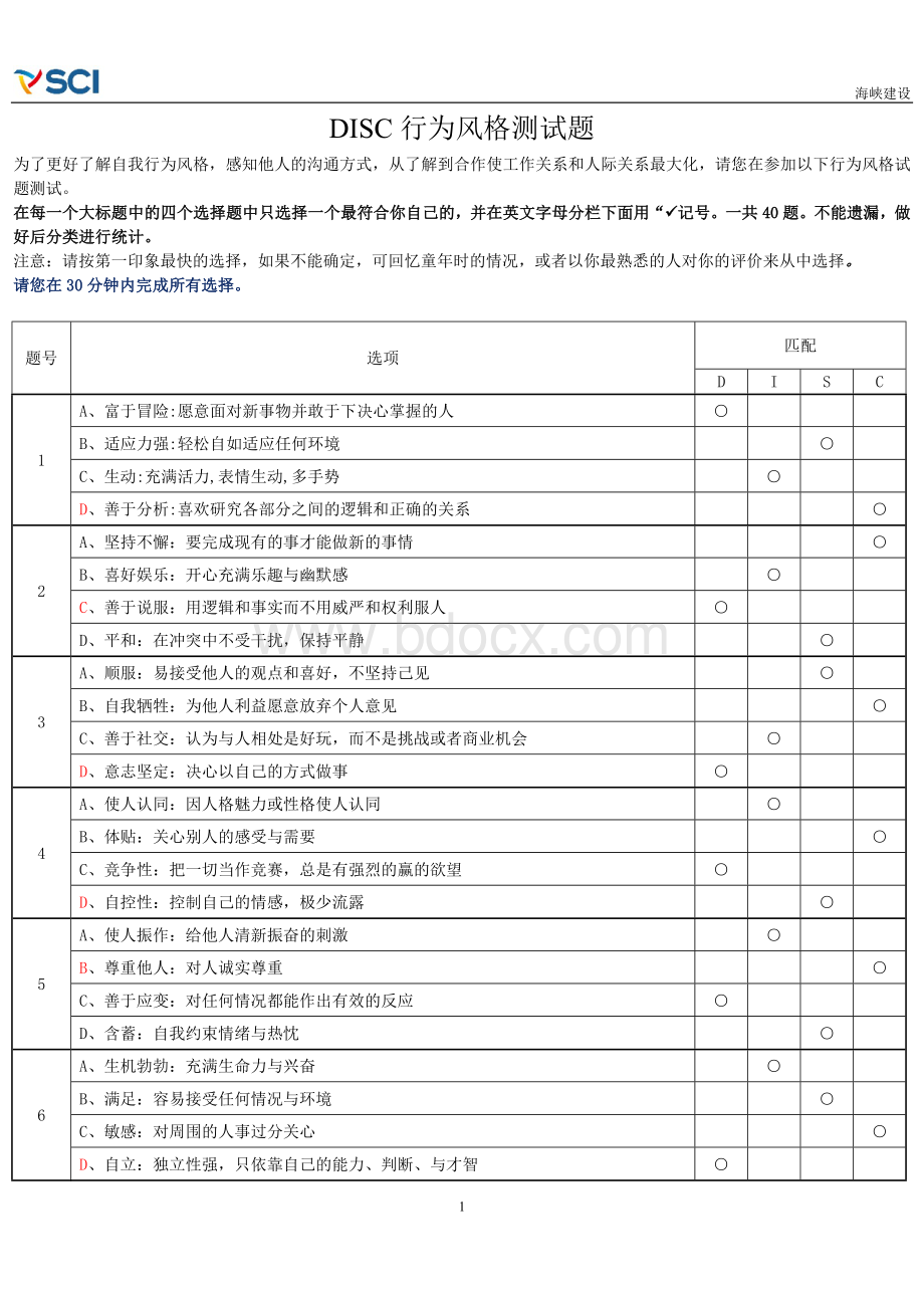 DISC行为风格测试Word文档格式.doc