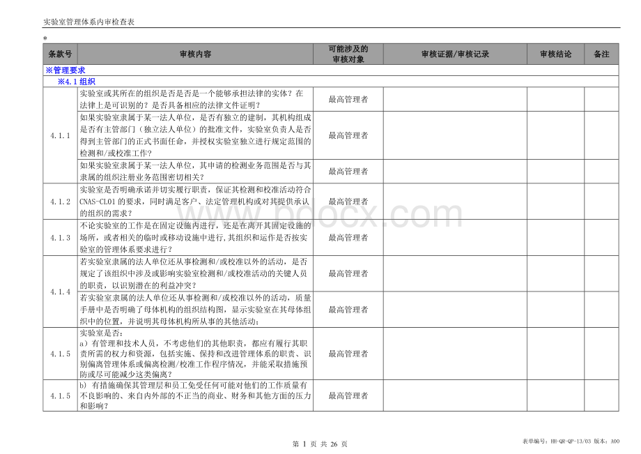 ISO17025管理体系内审检查表(范本)Word文档下载推荐.doc_第2页