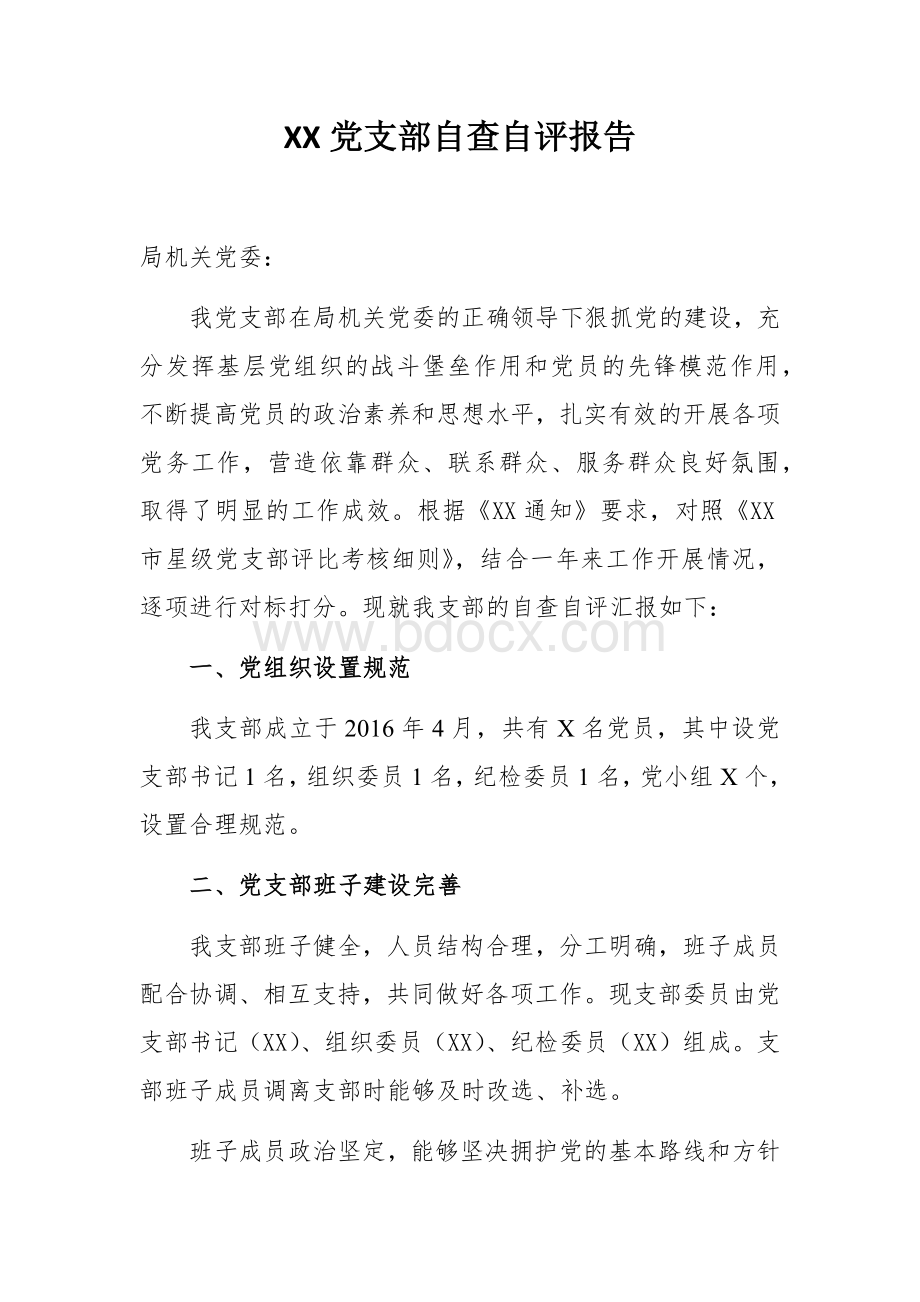 XX党支部自查自评报告Word下载.docx