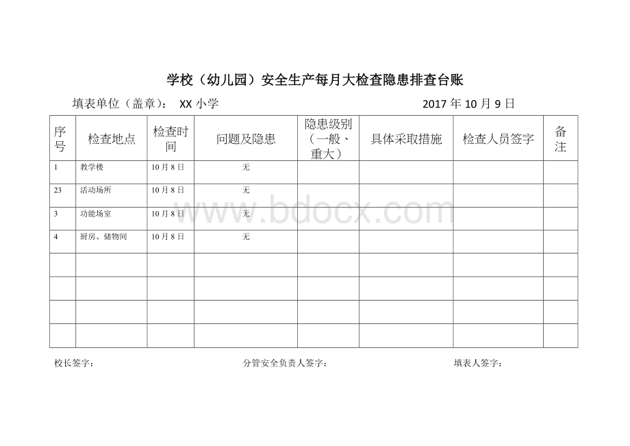 安全生产每月大检查隐患排查台账.docx