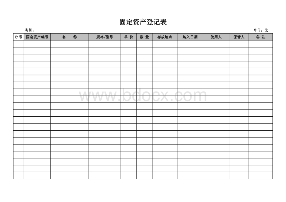 公司固定资产登记表表格文件下载.xls_第1页