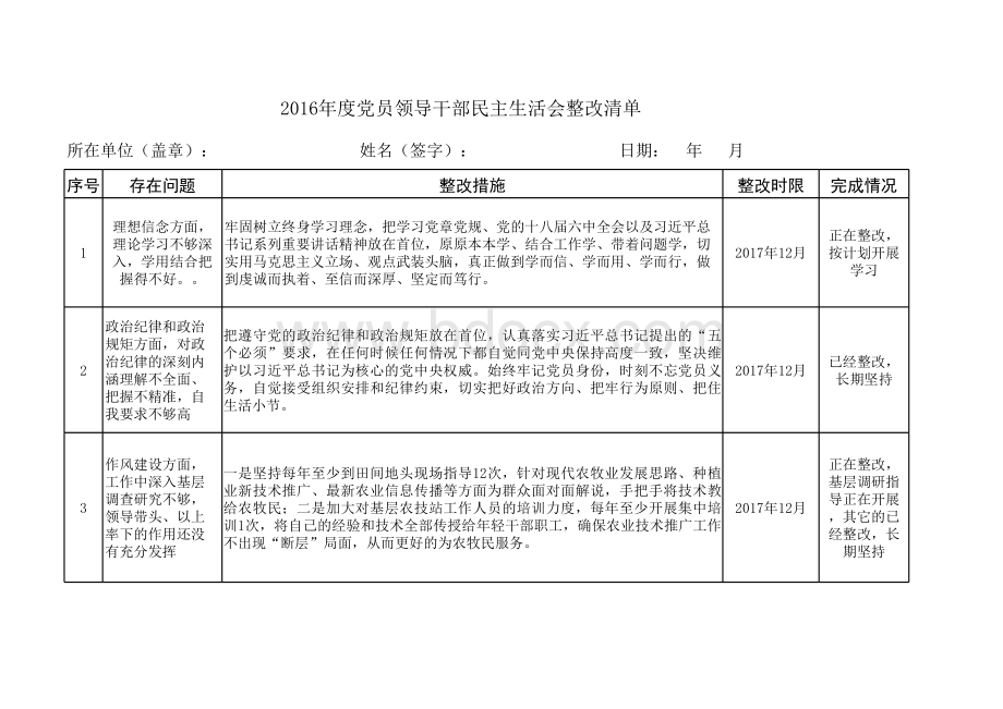 领导干部个人整改清单表格文件下载.xls_第1页