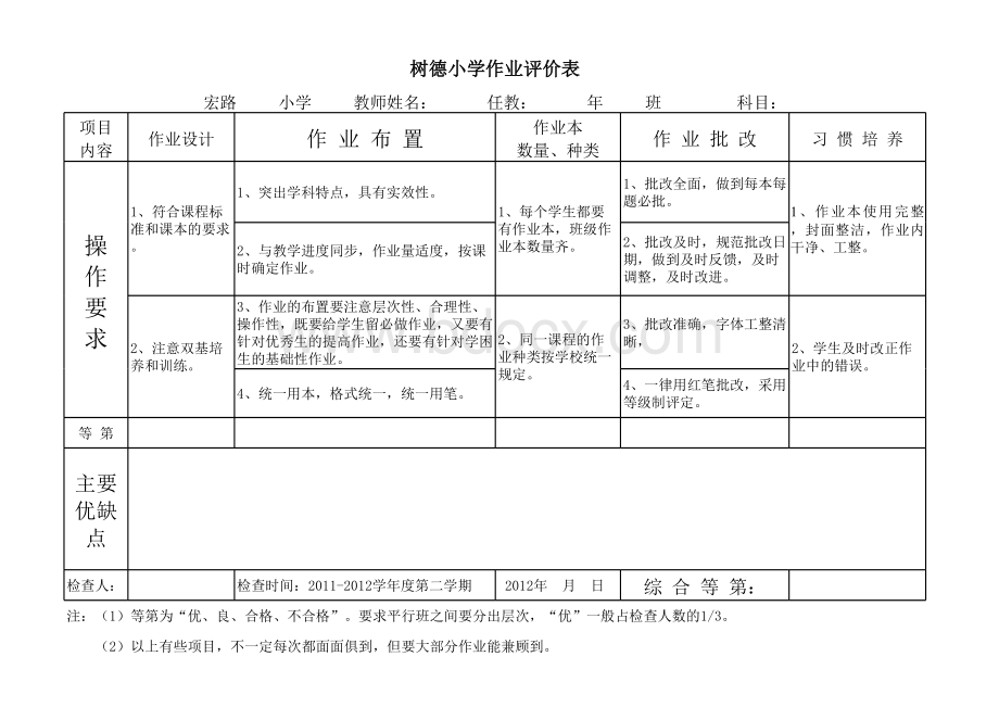 作业评价表.xls_第1页