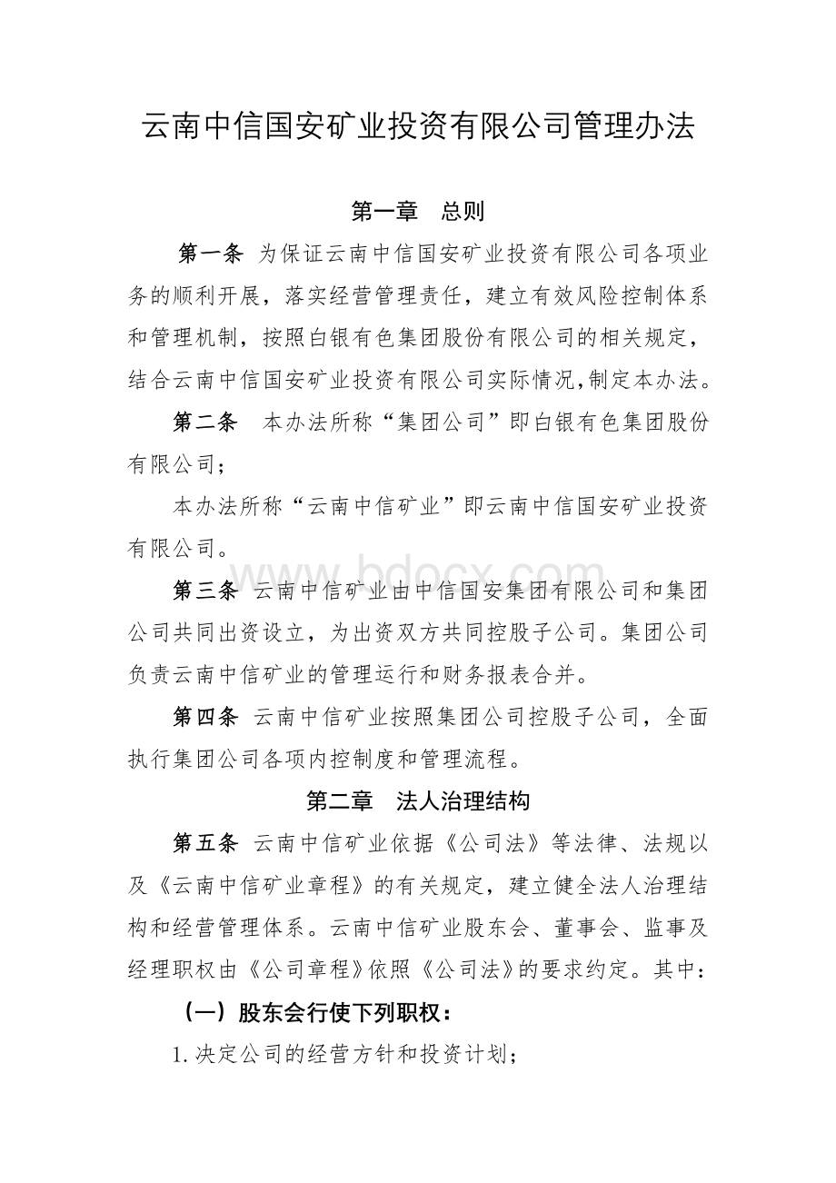 云南中信国安矿业投资有限公司管理办法Word格式.doc