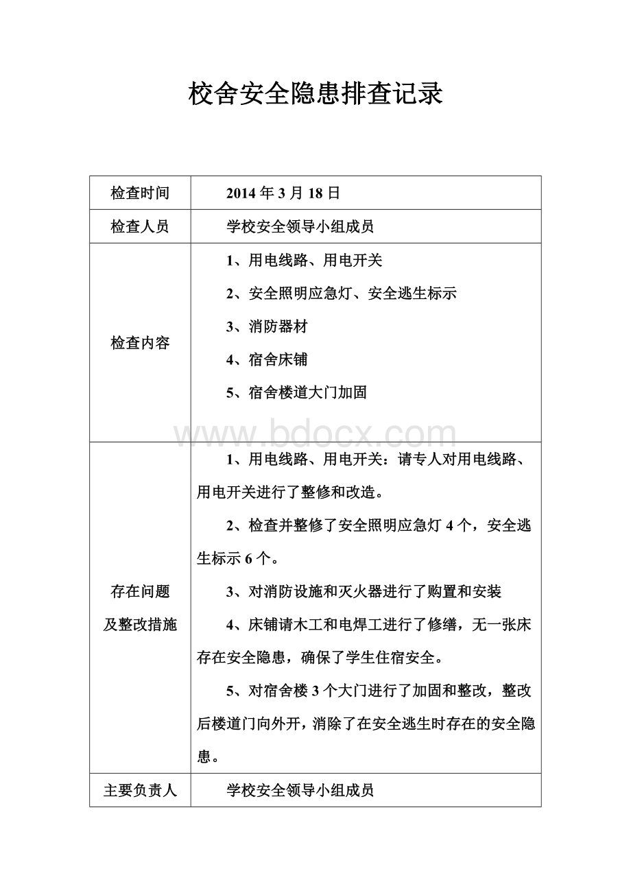 初中安全排查记录.doc_第1页