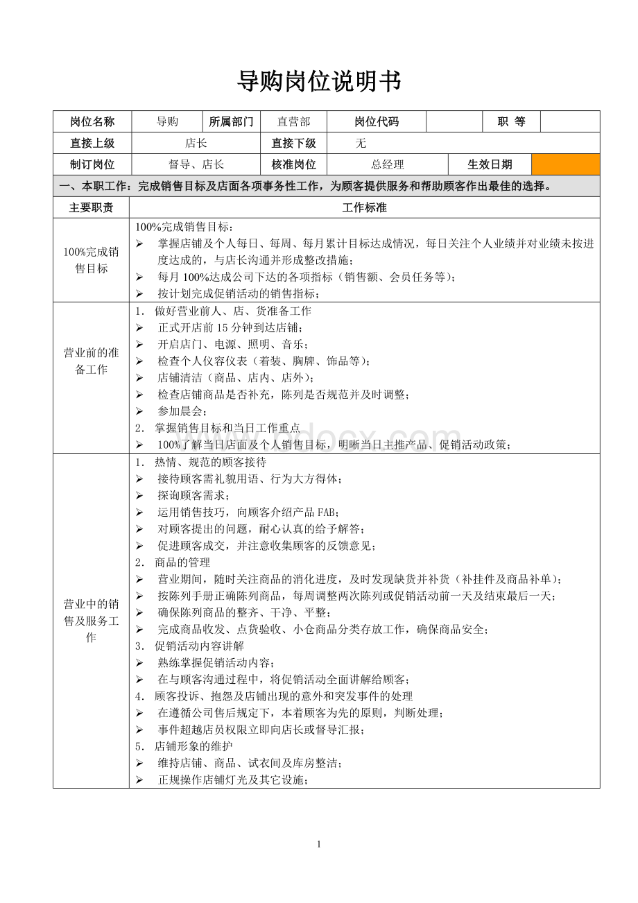 导购员岗位说明书Word格式文档下载.doc_第1页