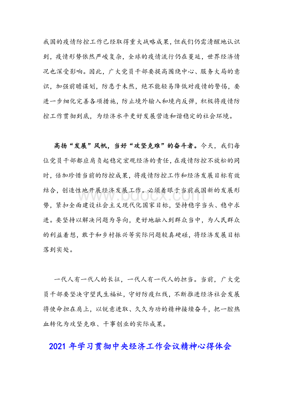 2021年学习贯彻中央经济工作会议精神心得体会文（两篇）Word格式文档下载.docx_第2页