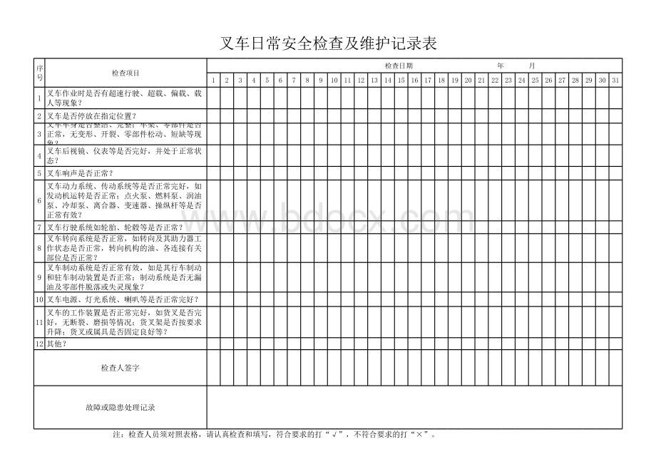 叉车日常安全检查表.xls