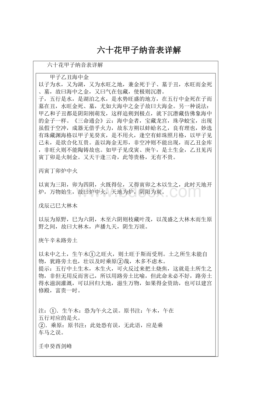 六十花甲子纳音表详解Word格式文档下载.docx_第1页