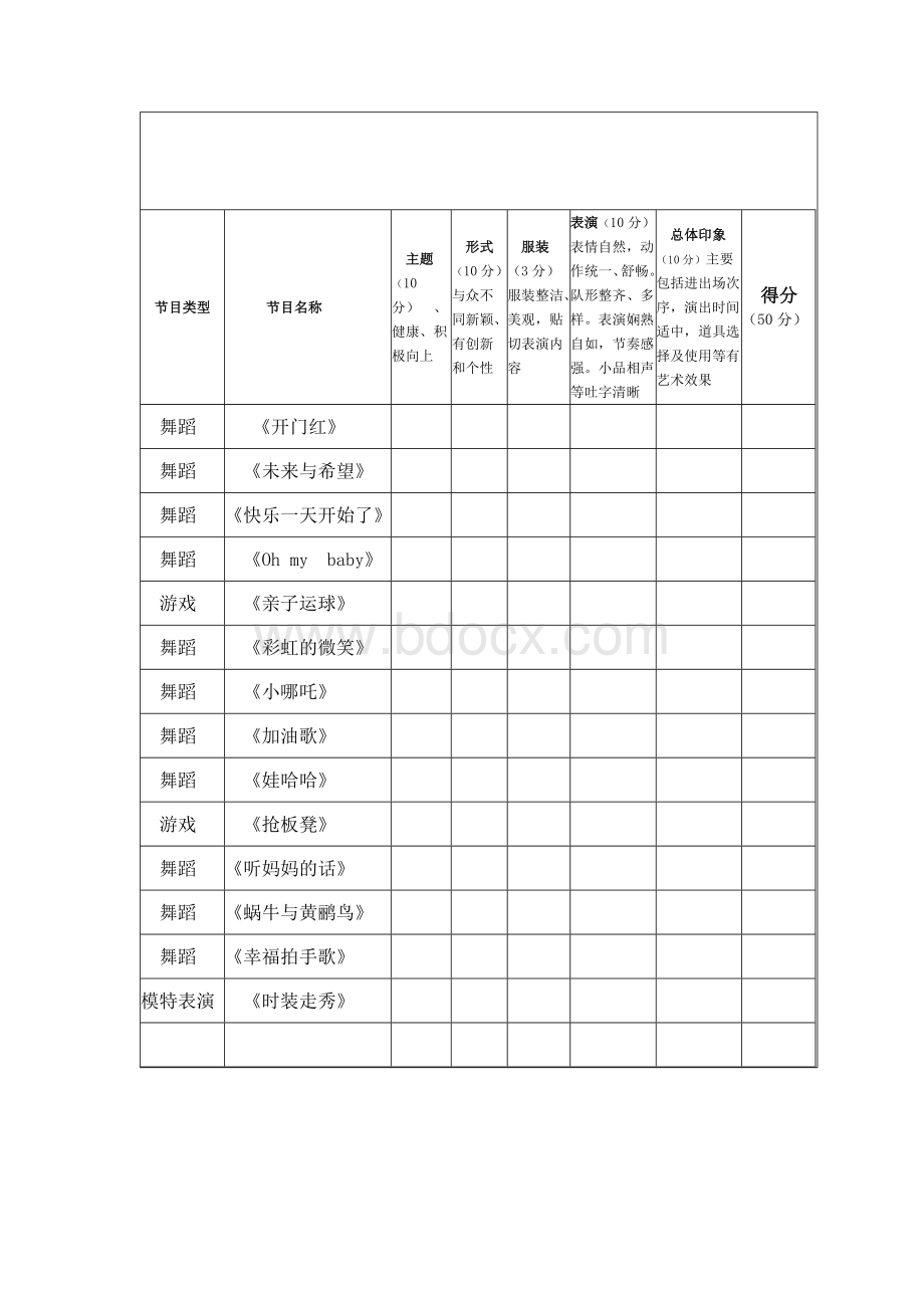 六一节目评分表Word格式.doc_第1页