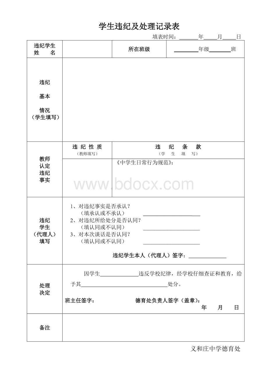 学生违纪及处理记录表Word格式文档下载.doc_第1页