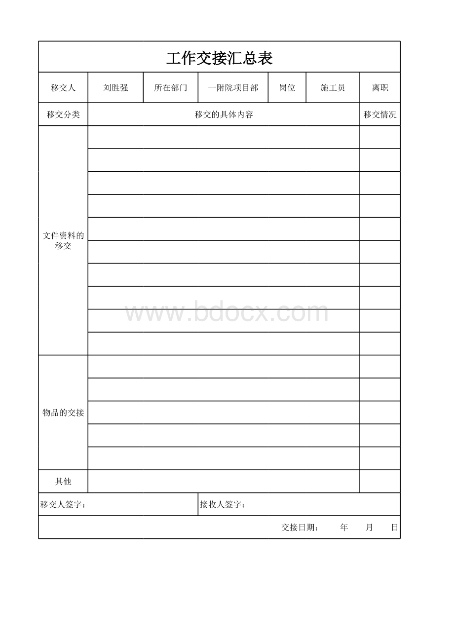 工作交接表表格推荐下载.xlsx