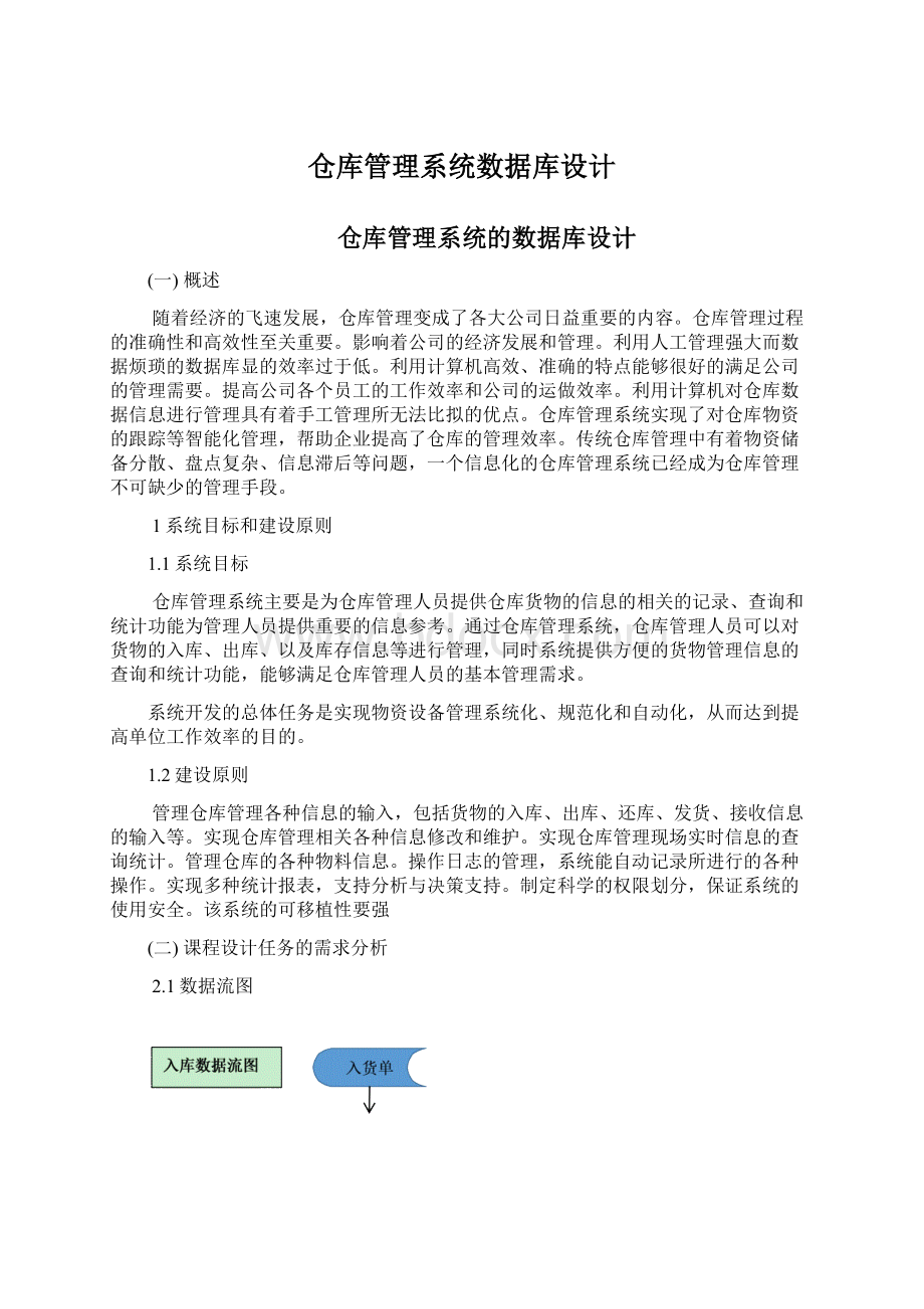 仓库管理系统数据库设计Word文档格式.docx