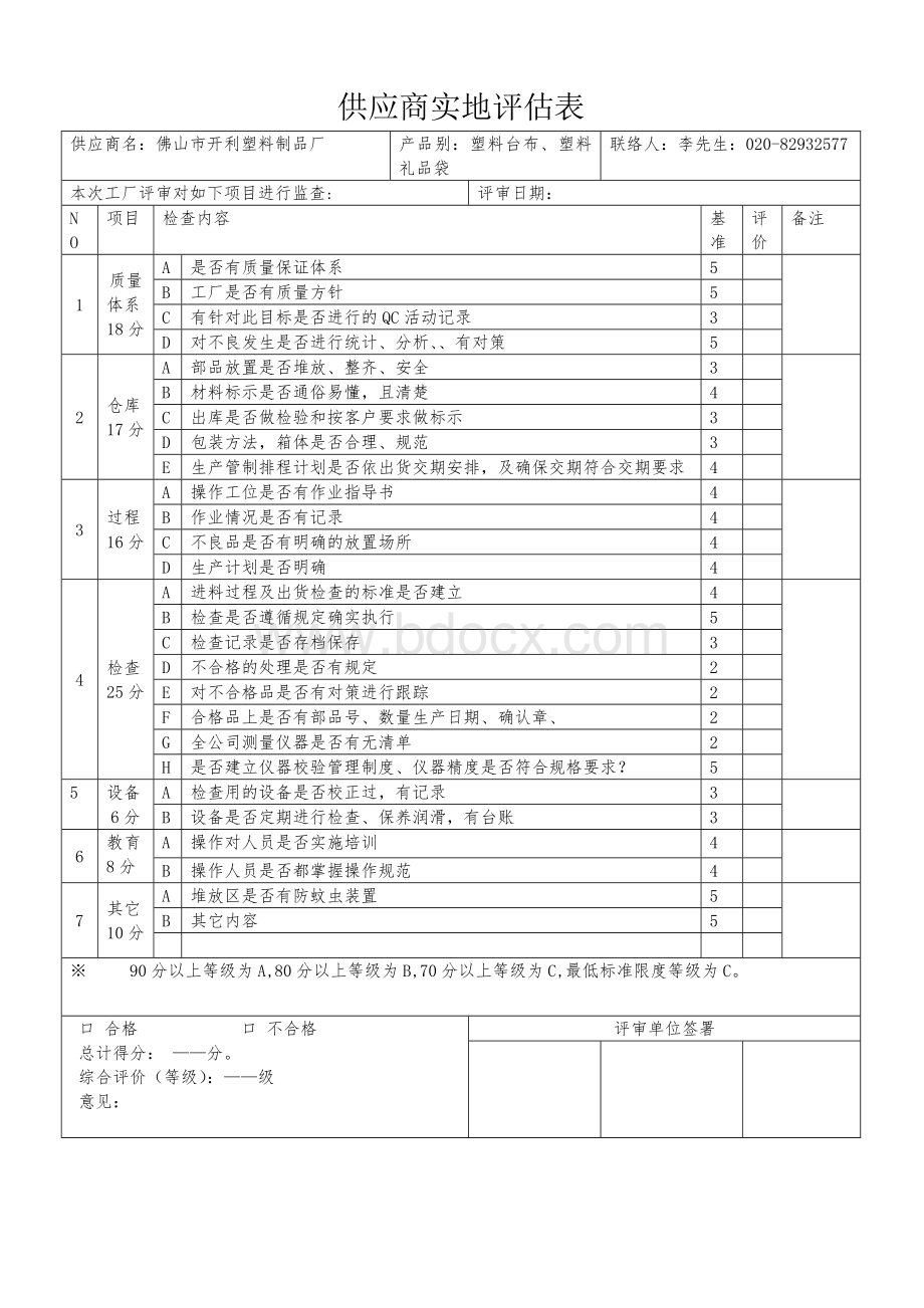 供应商实地评审表Word下载.doc_第1页