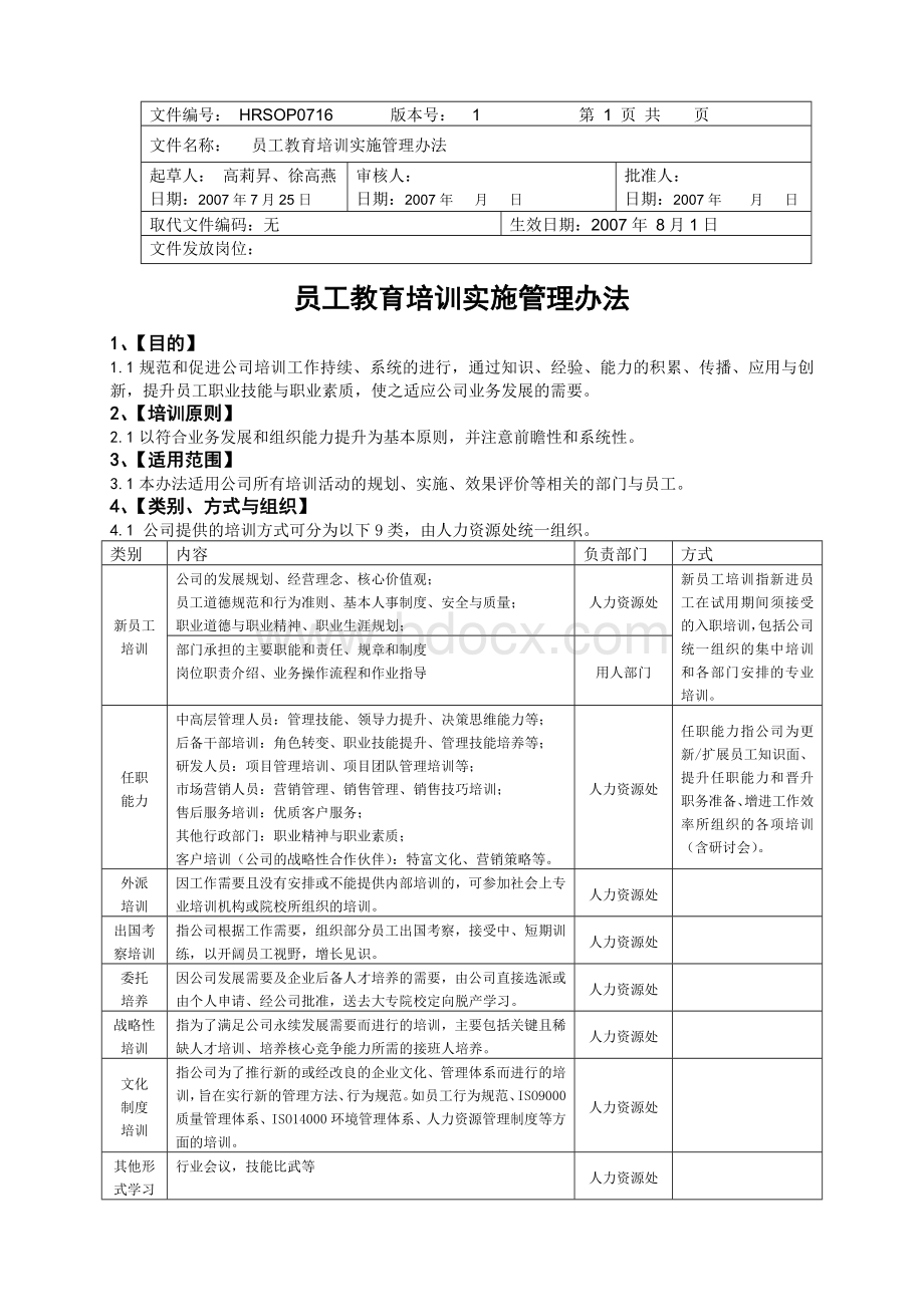 员工教育培训实施管理办法070801.doc