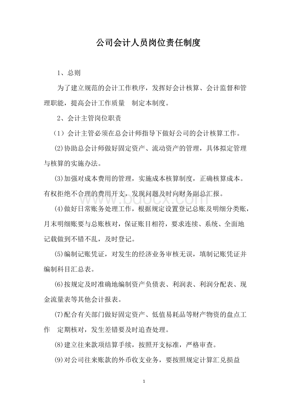 公司会计人员岗位责任制度Word文档格式.doc