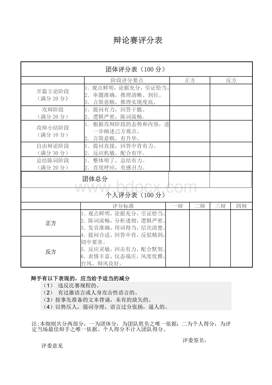 辩论赛评分表1Word文档下载推荐.doc_第1页