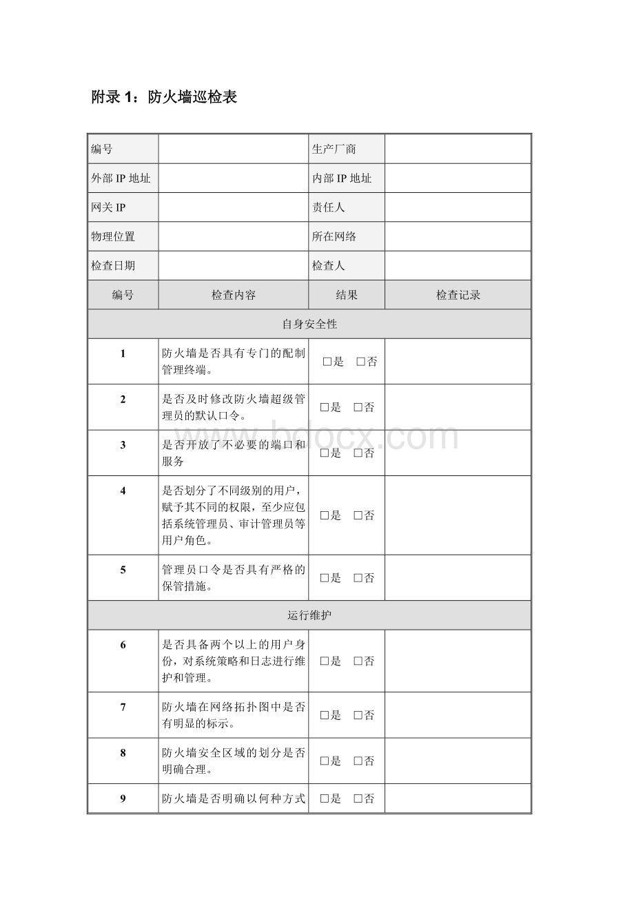 各种网络安全设备巡检报告文档格式.doc